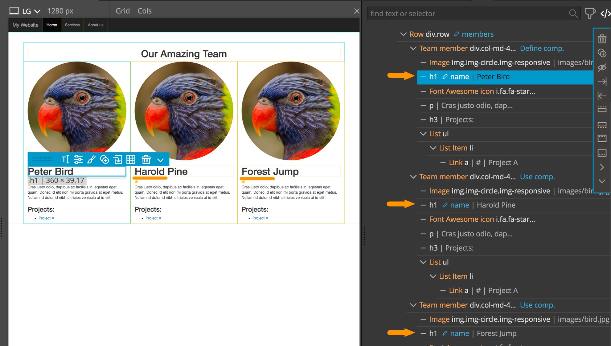 Changes in the component definition changes all instances