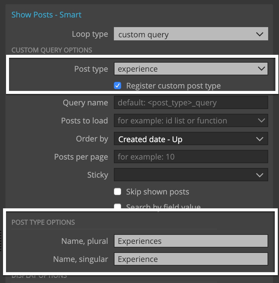 Register custom post type "experience".